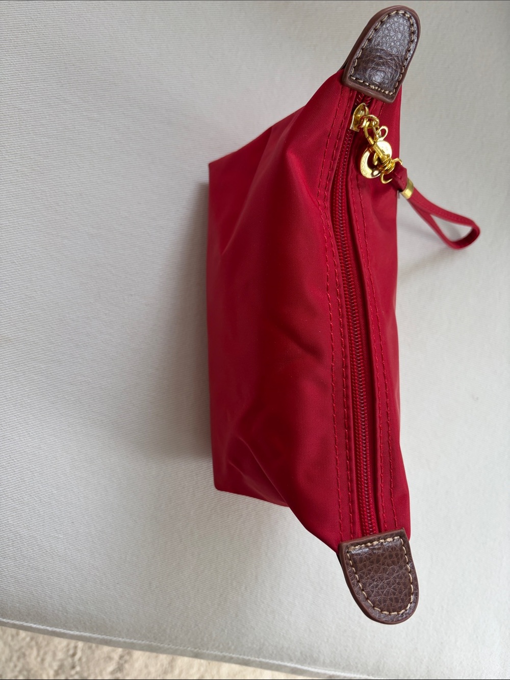 Red Women’s Zip Pouch with Leather Trim